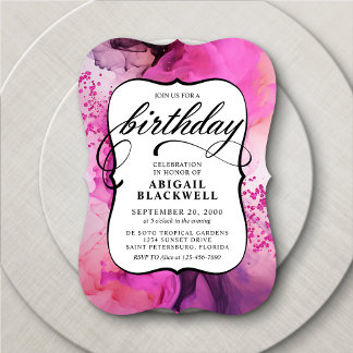 Pink Black Girly Birthday Einladung
