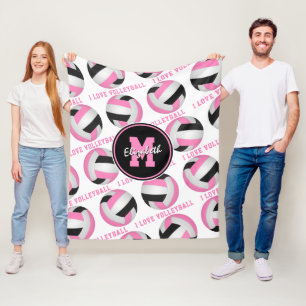 Pink Black Girly Sportsaal I Liebe Volleyball Fleecedecke