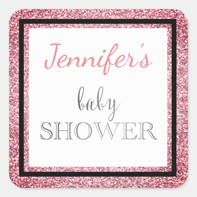 Pink Black Glamour Kinderdusche Quadratischer Aufkleber (Vorderseite)