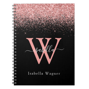 Pink Black Glitzer Elegantes Script Name Notebook Notizblock