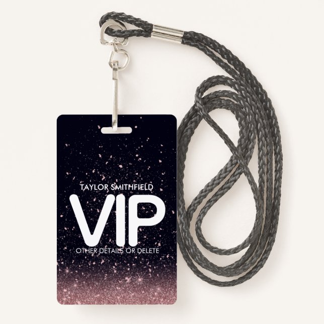 Pink Black Glitzer Trendsetter VIP Lanyard Abzeich Ausweis (Vorderseite mit Schlüsselband)