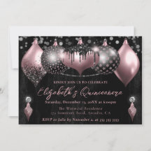 Pink Black Glitzern Christmas Baubles Quinceanera