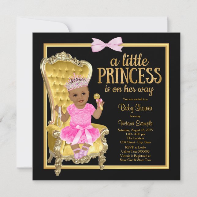 Pink Black Gold Ethnic Princess Baby Dusche Einladung (Vorderseite)
