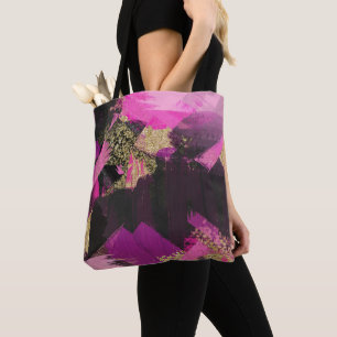 Pink Black Gold Glitter Moderne Pinsel Glam Grunge Tasche