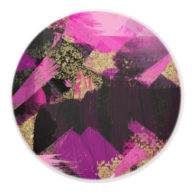 Pink Black Gold Glitzer Moderner Brush Glam Grunge Keramikknauf (Vorderseite)