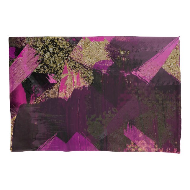 Pink Black Gold Glitzer Moderner Brush Glam Grunge Kissenbezug (Vorderseite)