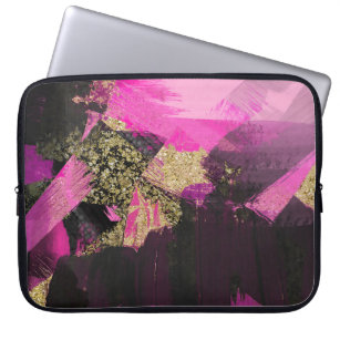 Pink Black Gold Glitzer Moderner Brush Glam Grunge Laptopschutzhülle
