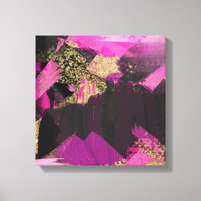 Pink Black Gold Glitzer Moderner Brush Glam Grunge Leinwanddruck (Vorderseite)