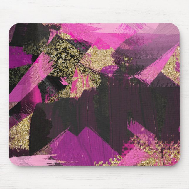 Pink Black Gold Glitzer Moderner Brush Glam Grunge Mousepad (Vorne)