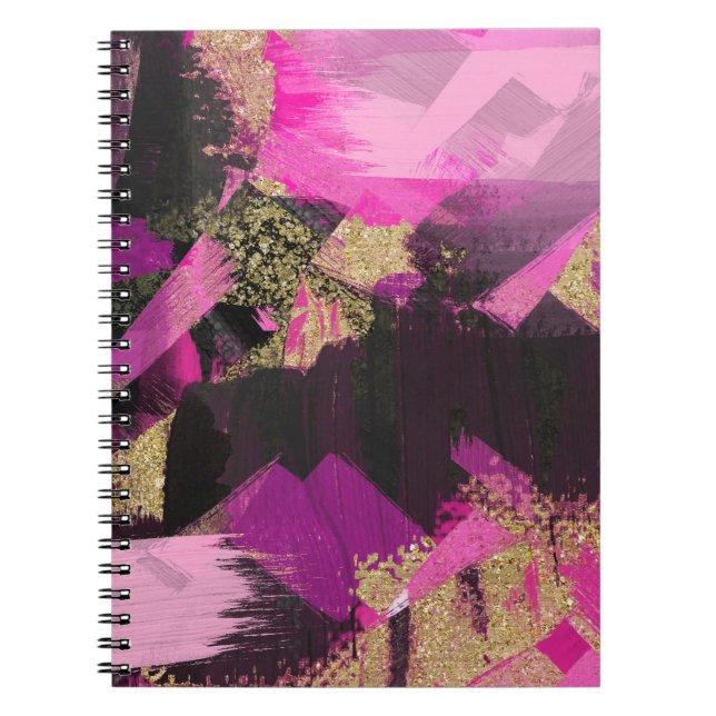 Pink Black Gold Glitzer Moderner Brush Glam Grunge Notizblock (Vorderseite)