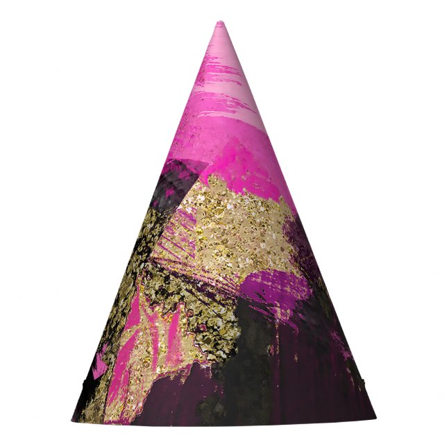 Pink Black Gold Glitzer Moderner Brush Glam Grunge Partyhütchen (Vorderseite)