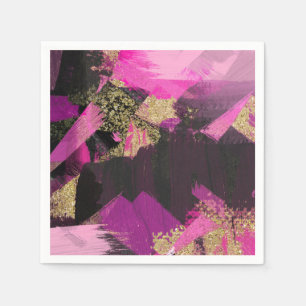 Pink Black Gold Glitzer Moderner Brush Glam Grunge Serviette