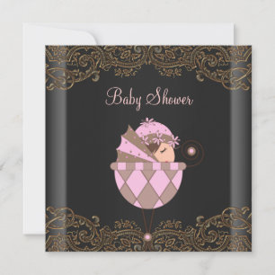 Pink Black Gold Lace Girl Baby Dusche Einladung