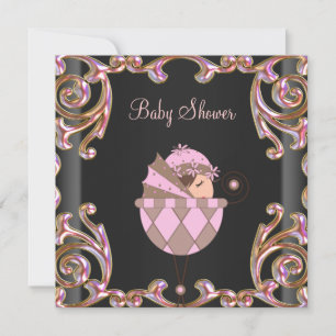 Pink Black Gold Lace Girl Baby Dusche Einladung