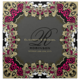 Pink+Black Gold Lace Monogram Wedkin Napkin Serviette