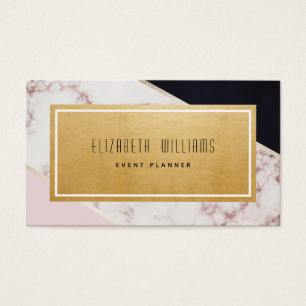 Pink Black Gold Marmor Event Planner Business Card