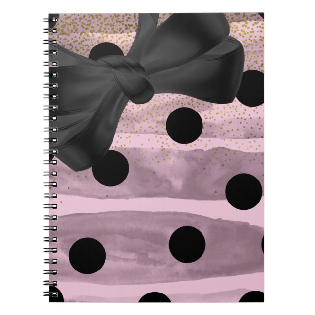 Pink & Black Gold Polka Dots Chic Bow Trendy Glam Notizblock (Vorderseite)