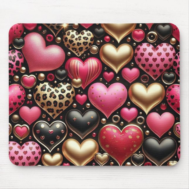 PINK BLACK GOLD VALENTINE LIEBE HERZEN MOUSEPAD (Vorne)