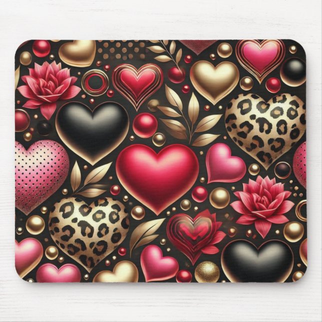 PINK BLACK GOLD VALENTINE LIEBE HERZEN MOUSEPAD (Vorne)
