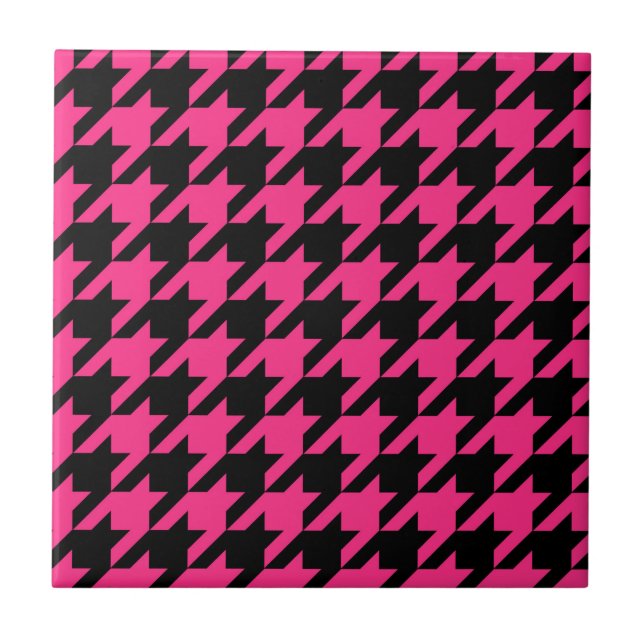 Pink Black Hahnentrittmuster Karo Fliese (Vorderseite)