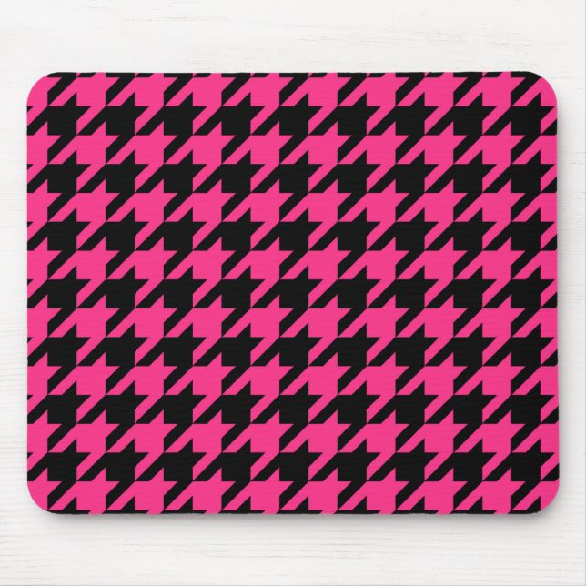 Pink Black Hahnentrittmuster Karo Mousepad (Vorne)