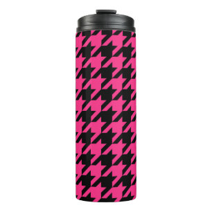 Pink Black Hahnentrittmuster Karo Thermosbecher