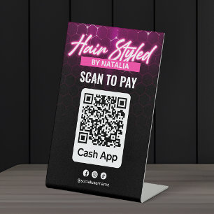 Pink Black Hair Salon Cash App QR-Code-Scan zum Be Sockelschild