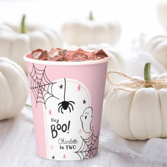 Pink Black Halloween Niedlich Ghost Spider Hey Boo Pappbecher (Von Creator hochgeladen)