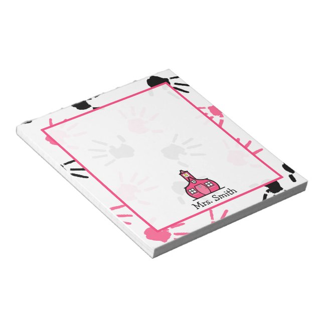 Pink & Black Handprints Teacher Bloc-notes (Incliné)