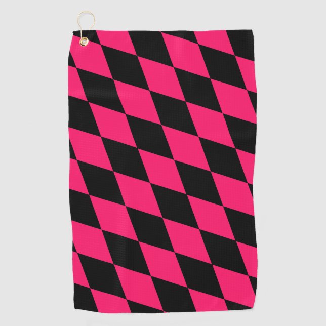 Pink Black Harlequin Diamonds Checkers Design  Golfhandtuch (Vorderseite)