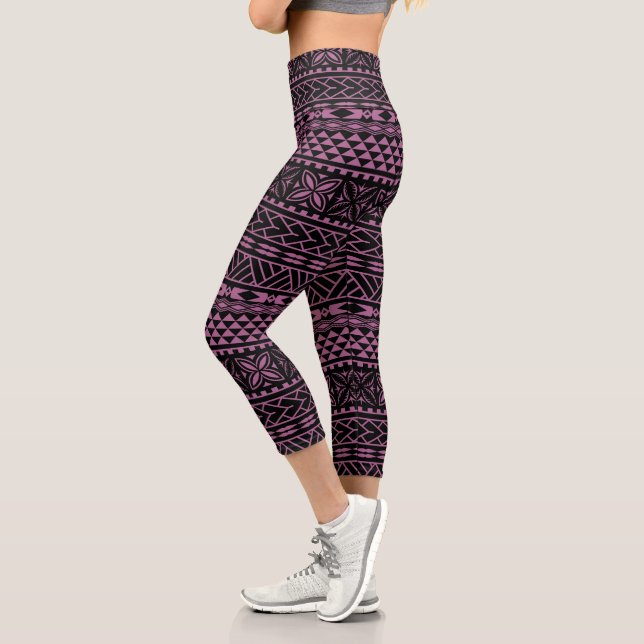Pink Black Hawaiian Tribal Muster Capri Leggings (Links)