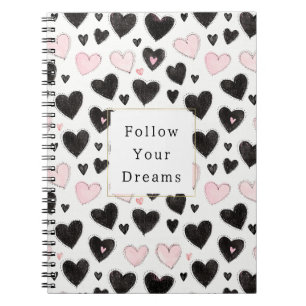 Pink Black Hearts Folge deinen Träumen Notizblock