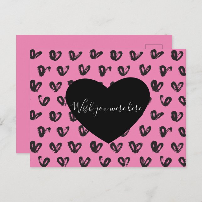Pink Black Hearts Postkarte (Vorne/Hinten)