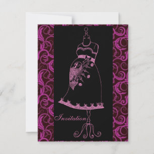 Pink Black henna bébé ventre douche Invitation