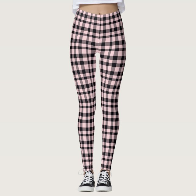 Pink Black Kariert Women's Leggings (Vorderseite)