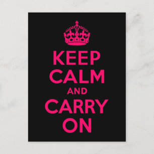 Pink Black Keep Calm and Carry On Postkarte