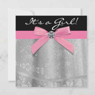 Pink Black Lace Girly Baby Girl Dusche Einladung
