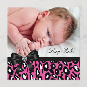 Pink Black Leopard Baby Girl Foto Birth Ankündigung