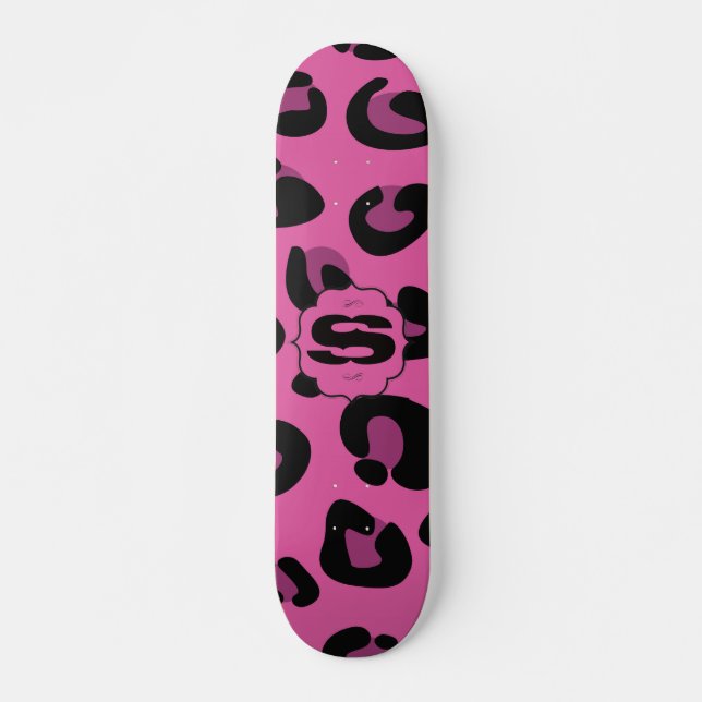 Pink Black Leopard Cheetah Old School Skateboard (Devant)