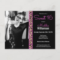 Pink & Black Leopard Foto Sweet 16 Einladung