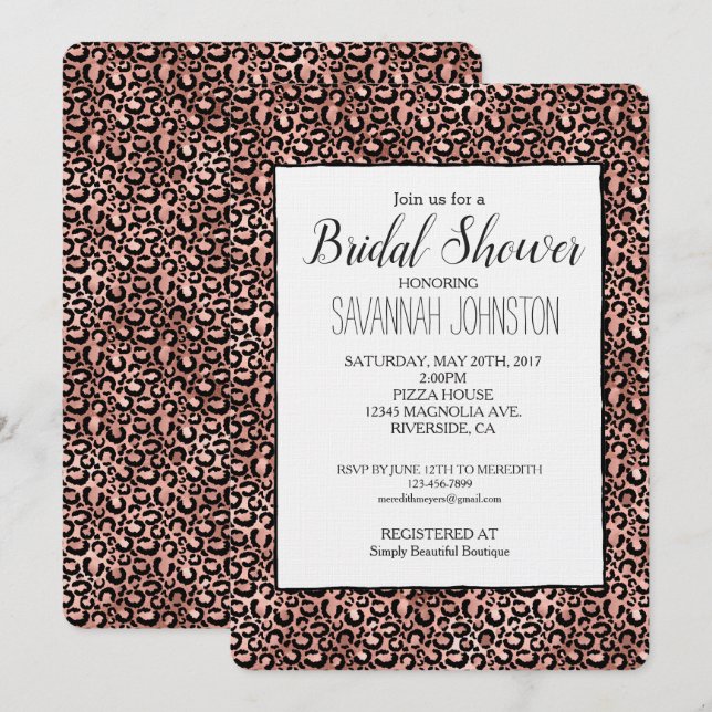 Pink Black Leopard Print Brautparty Einladung (Vorne/Hinten)