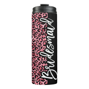 Pink & Black Leopard Print Bridesmaid Bachelorette Thermosbecher