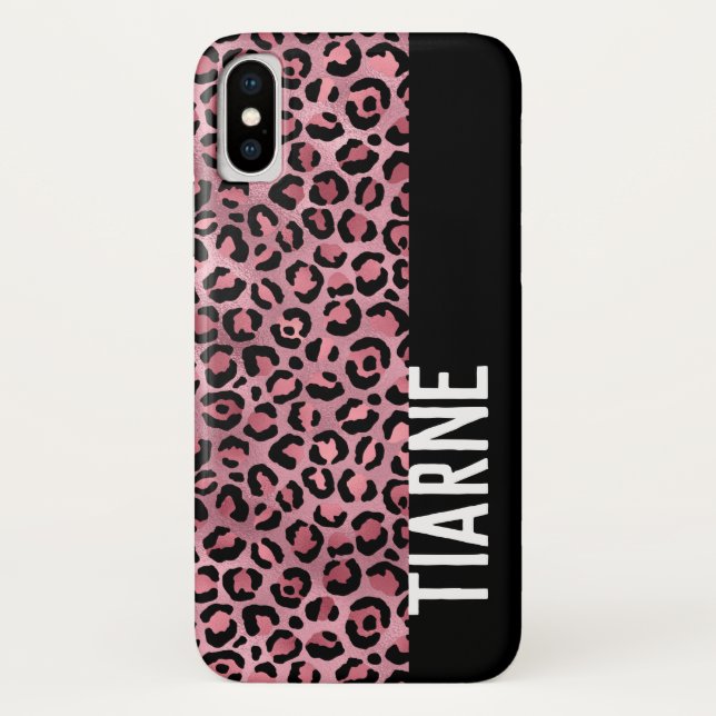 Pink Black Leopard Print Individuelle Name Case-Mate iPhone Hülle (Rückseite)