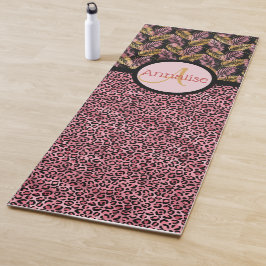 Pink Black Leopard Print und Pink Gold Ferns Yogamatte