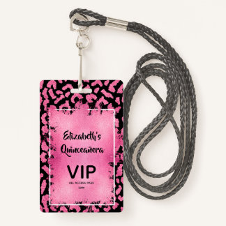 Pink Black Leopard Quinceañera Einladen VIP Pass Ausweis