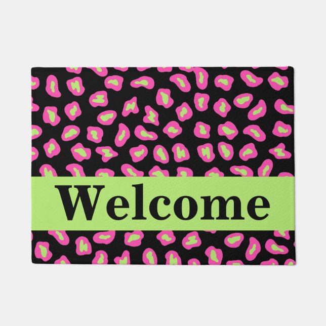 Pink Black Lime Green Leopard Skin Willkommen Fußmatte (Vorderseite)