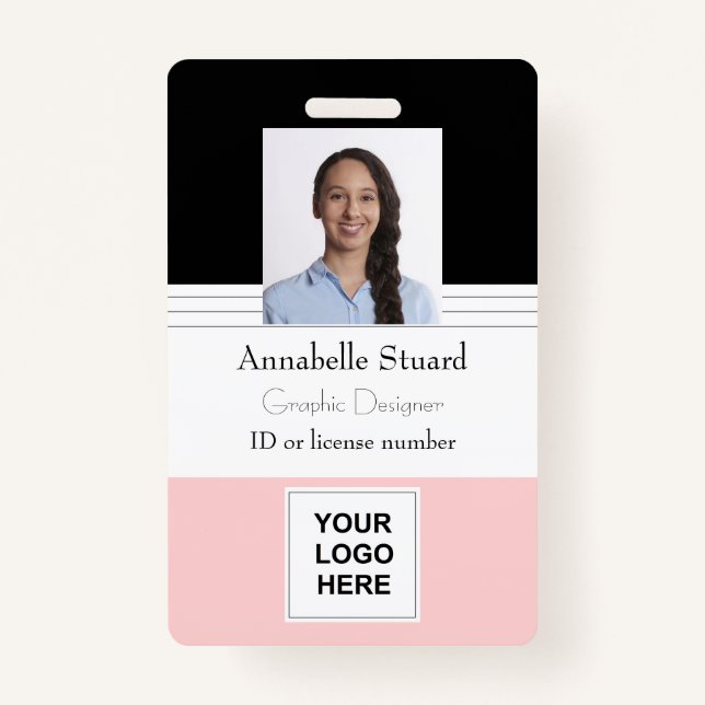 Pink Black Linde Name Foto Mitarbeiter Ausweis (Vorderseite)