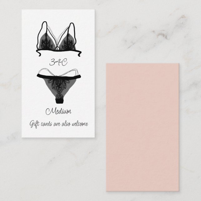 Pink Black Lingerie Size Oh la la Brautparty Begleitkarte (Vorne/Hinten)