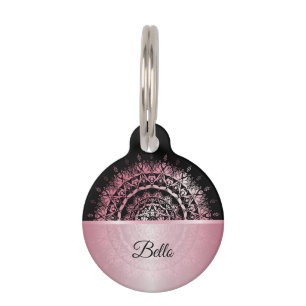 Pink Black Mandala Dog's Name Your Address Haustiermarke