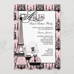 Pink Black Paris Chandelier Sweet 16 Party Einladung